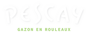 Logo Pescay Gazon Tarn avec lettrage blanc et vert, spécialisé en gazon en rouleaux et aménagement paysager,
